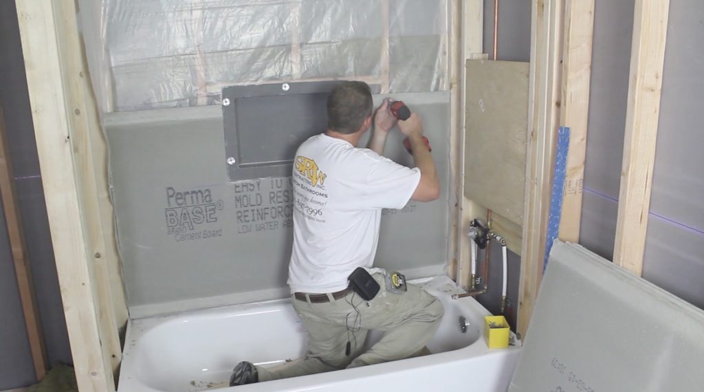 Cement Board Installation on Main Shower Wall HERO - Bathroom Repair Tutor