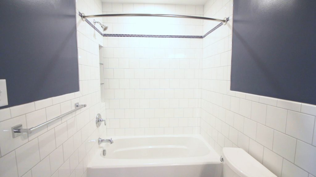 Tub Shower with Tile Wainscoting